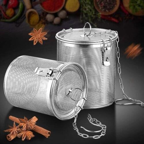 Portable Spice Seasoning Colander Basket Easy Clean Stainless Steel Mesh Filter Bucket with Carry Chain and Hook Large Capacity