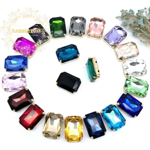 Mix color Rectangular Crystal Glass Sewing Rhinestones with gold Claw Rhinestones for Diy wedding Dress and Bags