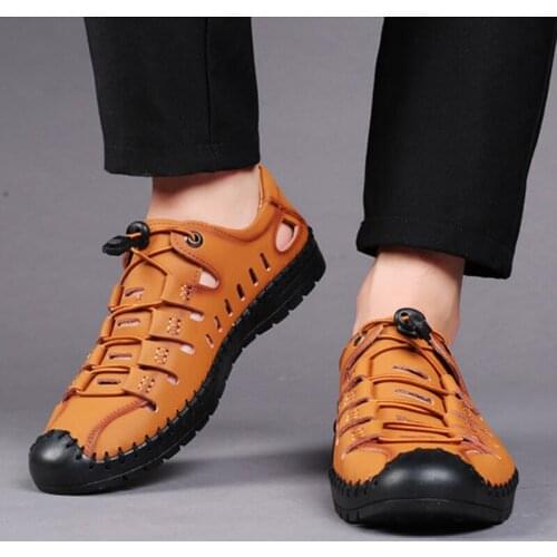 Mens Sandals Summer Flat Shoes for Male Leather Men Loafers Comfortable Outdoor Beach Sandals Slip On Mens Casual Shoes