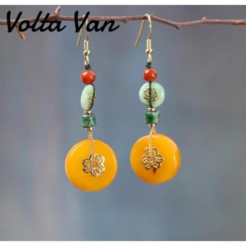 Volta Van Ethnic Drop Earrings 925 Sterling Silver Jade Beeswax Pendientes Plata Fine Jewelry 2021 New Elegant Design Earrings