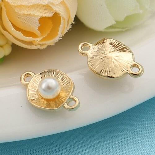 DoreenBeads Zinc Based Alloy Connectors Round Gold White Acrylic Imitation Pearl DIY Charms 15mm( 5/8") x 10mm( 3/8"), 10 PCs