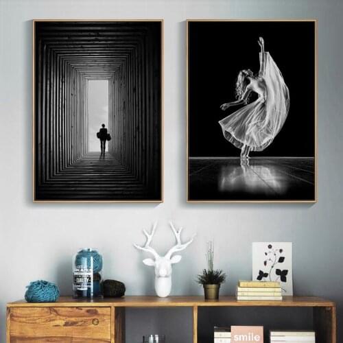 Modern Canvas Painting Black Poster and Print Living Room Bedroom Decoration Abstract Fashion Dance Girl Home Wall Art Framed