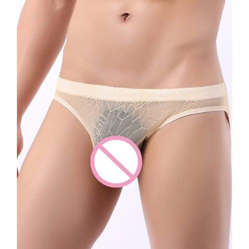 Lace Mesh Briefs Mens Ultra-thin Transparent Underwear Cucea Sexy Bugle Pouch Gay Panties String Sissy Slip Homme Underpants XL
