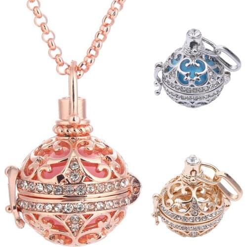 Floral Carved Retro Lady Floral Carved CZ Chime Bell Harmony Ball Locket Angel Caller Necklace Copper Daily Life Chime Bell
