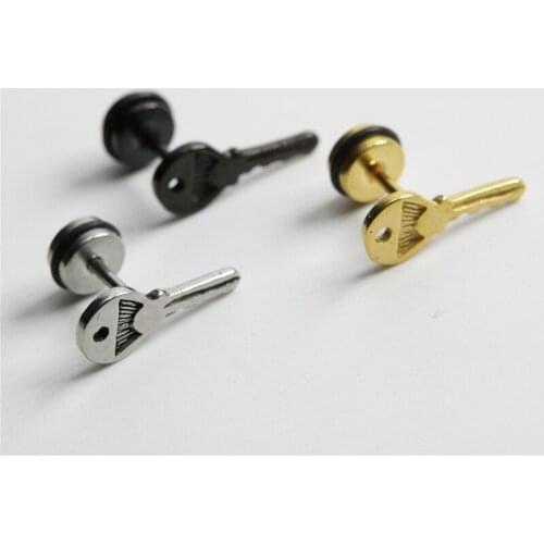 European Fashion Street Small Key Earrings for Men and Women Punk Rock Party Jewelry Accessories Versatile Daily Wear Earrings