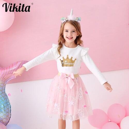 VIKITA Girls Multilayer Tulle Tutu Skirt With Bow Princess Mini Dress Children Clothing Pettiskirt Girl Autumn Spring Clothing