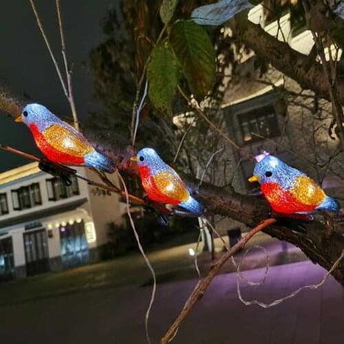 Waterproof 5 LED Acrylic Bird Garland Lights String Home Garden Party Decoration Holiday Solar Powered Landscape Fairy Lamp