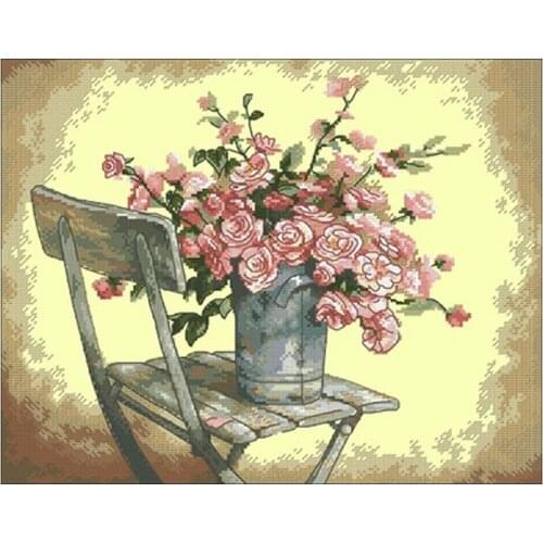 Flower bottle on chair patterns Counted Cross Stitch 11CT 14CT 18CT DIY Chinese Cross Stitch Kits Embroidery Needlework Sets