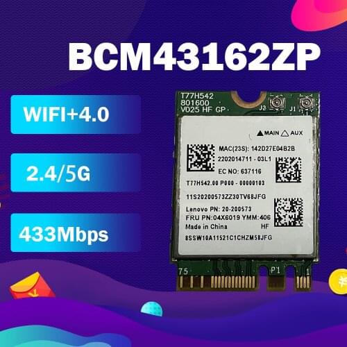 Wifi Card BCM43162ZP 04X6019 Bluetooth 4.0 802.11AC 2.4G/5G NGFF Wireless CARD for Thinkpad E550 E555 E455 E450C