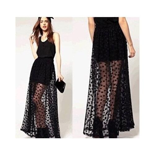2019 Womens Skirt Temperament Perspective Wave Point Mesh Sexy Fashion Skirt Women