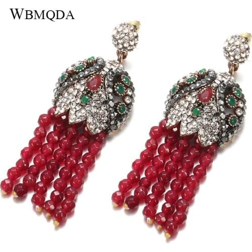 Boho Natural Stone Drop Earrings For Women Handmade Beads Long Tassel Crystal Statement Earings Ethnic Bridal Wedding Jewelry