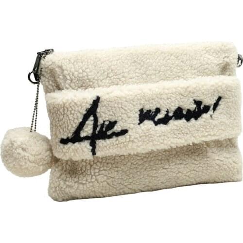 Women Faux Fur Handbags Feather Ball Bush Day Clutch Bags Winter Personaltiy Envelope Party Purse Leather Clutch