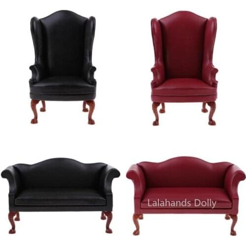1:6 Dollhouse Mini Single Leather Sofa Double Sofa Model for Dollhouse Furniture Decorative Accessories