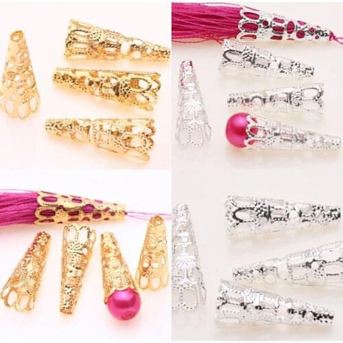 100pcs Hollow Cone Bead Caps Out Filigree Flower Pattern Bead End Alloy Caps For Jewelry Making Findings DIY Accessories