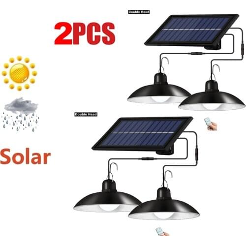 2 pcs remote 30 led 2 head Retro Lampshade Hanging Solar Light Solar LED Bulb 3M Cord Modern Style House Pergola Yard Chandelier