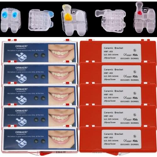 200 pcs Dental Orthodontic Mini White Clear Ceramic Brackets Braces MBT 022 345 Hooks 10 Box