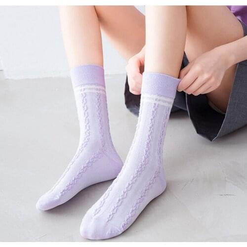 [3 Pairs] Autumn Women Socks Cotton Purple Style Socks Streetwear Fashion High Quality Spring Female Crew Socks