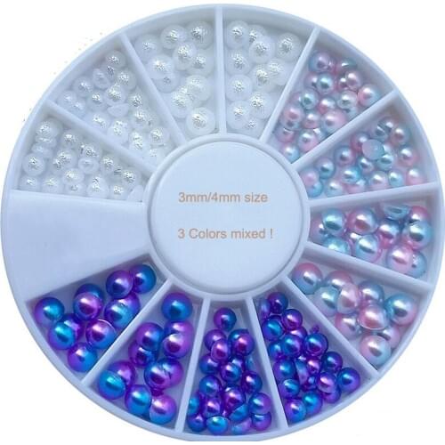 3 Kinds 1 Box Cute 3/4/5MM Mixed Plated Color Textured Surface Mermaid Ball Pearl Nail Decoration Pearl Nail Art Decoration