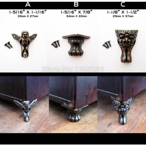 4pcs Antique Brass Vintage Bronze Jewelry Chest Gift Music Box Wood Case Decorative Feet Leg Metal Corner Protector With Screws