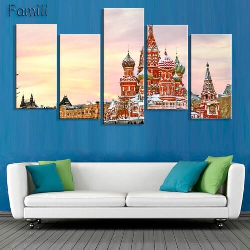 5Pcs Living room home wall modern art decoration fabric poster St Petersburg Russia russian city landscape river evening lights