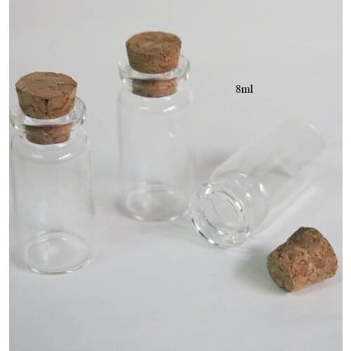 500 x 8ml Clear Amber Glass Bottle with Cork Sample Glass Vials Mini Corked Wishing jars for pendant Wedding gift
