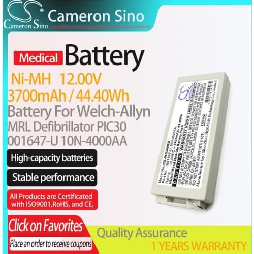CameronSino Battery for Welch-Allyn MRL Defibrillator PIC30 fits 001647-U 10N-4000AA Medical Replacement battery 3700mAh/44.40Wh