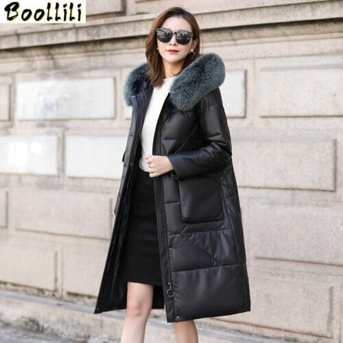 Boollili Real Leather Jacket Genuine Sheepskin Coat Duck Down Coat Women Clothes 2020 Fox Fur Collar Hooded Winter Coat Women