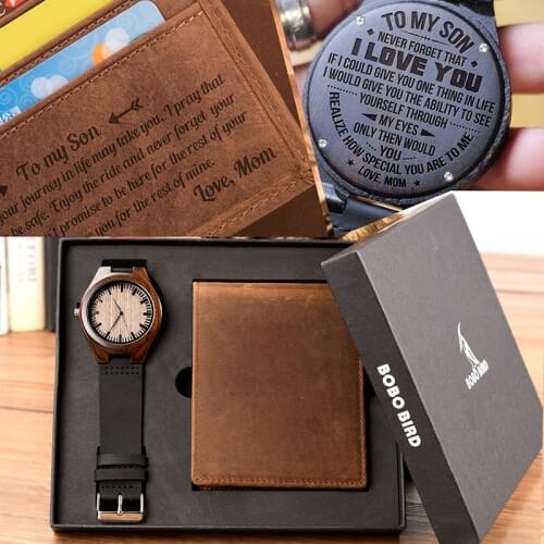 Reloj hombre BOBOBIRD Customized Wood Watch and Wallet Engrave Message Awesome Gifts