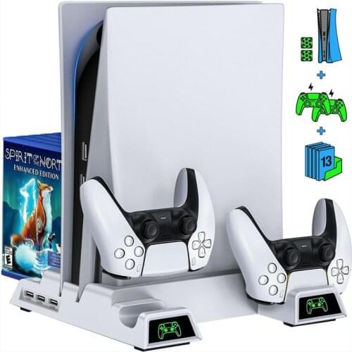 For PS5 Dual Controller Holder 4 In 1 Cooling Vertical Console Stand 13 Game Storage Bracket For SONY Playstation 5
