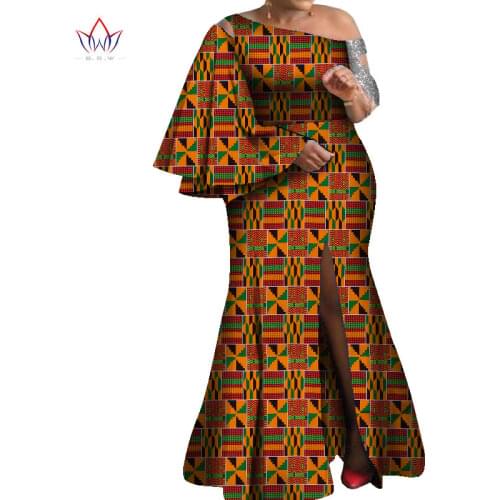 Bintarealwax African Dresses for Women Flared Sleeves Long Maxi Dress Dashiki Plus size 7XL African Women Dresses WY8237