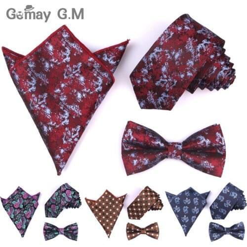 Bowtie Pocket Square Tie Sets For Men Jacquard Woven Floral Bowties Necktie and Handkerchief Set For Wedding Gifts Bow Tie Hanky