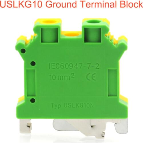 USLKG10 Ground Terminal blocks DIN Rail Screw Terminal Blocks UK-10N yellow green Earthing morsettiera connector 10mm2 bornier