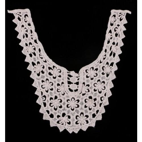 1pc Embroidery Cotton Crochet Lace Collar Neckline Sewing Appliques Trims Beige