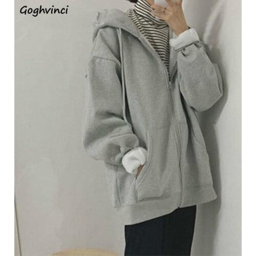 Basic Jackets Women Large Size 4XL Plus Velvet Zipper Solid Korean Style Warm Casual Loose Students Unisex Simple Harajuku Chic
