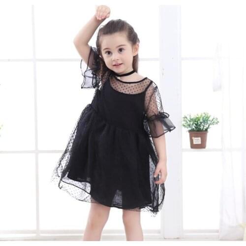 2020 summer kids girls' trumpet short sleeve dress mesh Polka Dot puff dress summer childrens clothing Princess Dresses 1-9Y