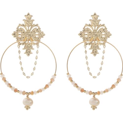 S925 silver ear hook Spot 18k Plated Earrings Womens Fashion Hoop Earrings Handmade Beaded Metal carved geometric Earrings