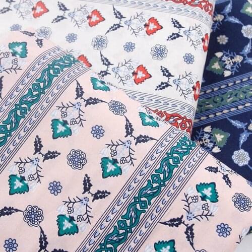 BLUE floral leaf soft vintage fabric Retro style fabric Calico Printed cotton fabric for DIY Bag cloth dress 1order=1meter