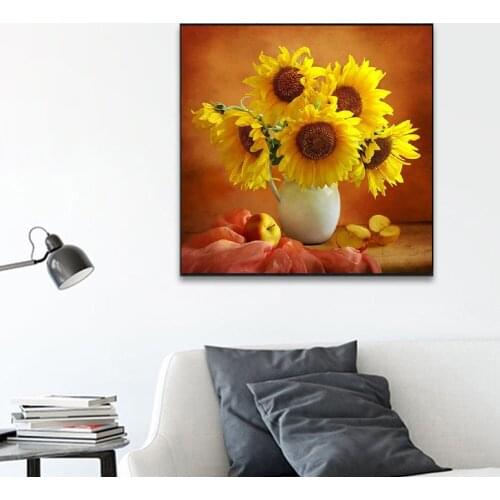 5D DIY Round Diamond Painting Sunflower Full Square Diamond Embroidery Flower Cross Stitch Kit Rhinestones Mosaic Home Decor