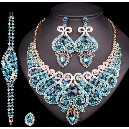 Luxury Bridal Jewelry Set for Wedding Crystal Statement Necklace Earring Indian Party Costume Jewellery Accessories Gift Women