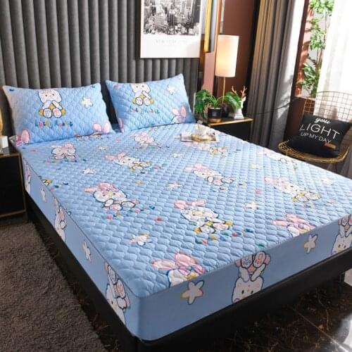 Luxury Quilted Waterproof Mattress Cover Embroidered Fabric Lovely Cartoon Mattress Protector Soft Pad Home Bedroom Bed Decor