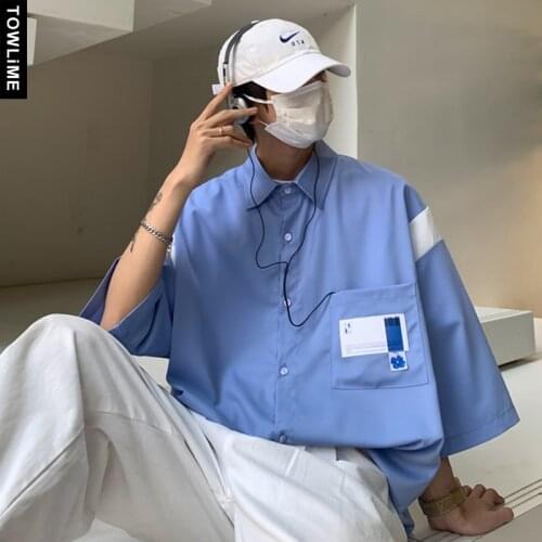 Summer New Mens Pocket Patch Half Sleeve Loose Shirts Harajuku Streetwear Women Oversized Blouse Couple Clothing Outwear Tops