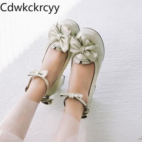 Spring and fall The New fashion Round head Buckle High heel Women shoes Pink sweet Bow Asakuchi High heel Single shoes size34-48