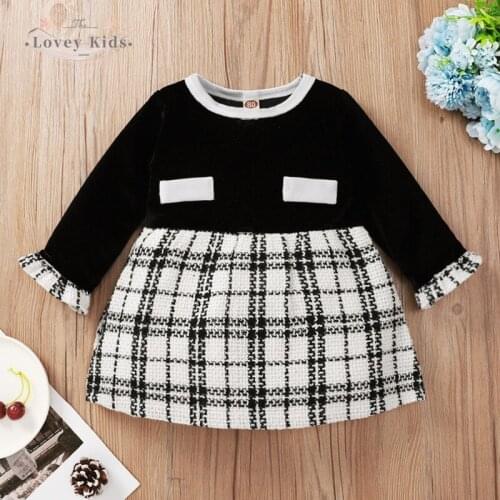 Princess Girl Dress 2020 Autumn Chic Plaid Long Sleeve A-line Patchwork Sweet Mini Dresses Newborn 0-24M Costume Fall Cloth