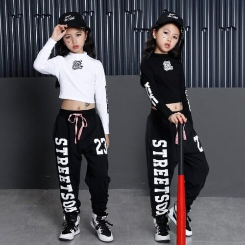 Girls Ballroom Dance Competition Dresses Sweatshirt Top Jogger Pants 110-180 Jazz Hip Hop Dancing Cheer Uniform Kids Streetwear