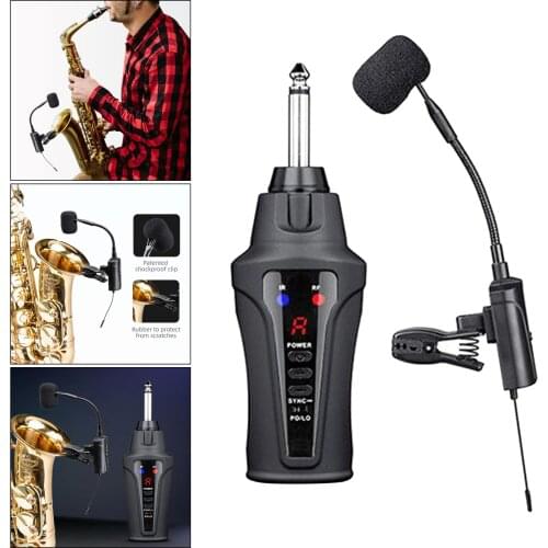 Professional UHF Wireless Condenser Sax Microphone System Performance Receiver Saxophone Mic Instrument Stage