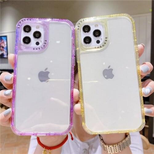 Transparent Candy Color Phone Case For iPhone 11 12 Pro Max XS X XR Max 7 8 Plus 11Pro Clear Soft TPU Shockproof Back Cover