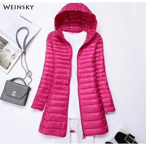 Winter Women Ultralight Thin Down Long Jacket White Duck Down Hooded Jackets Long Sleeve Warm Coat Parka Female Portable Outwear
