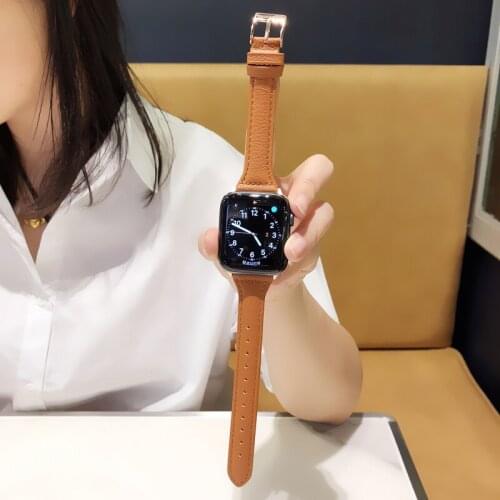 Genuine Slim Leather strap For apple watch 6 se 40mm 44mm band for iwatch series 5 4 3 2 1 38mm 42mm bands women Girl Thin Wrist