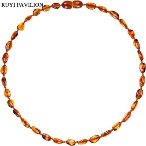 RUYI PAVILION Natural Baltic Amber Necklace For Baby Handmade polished beads fine jewler Cognac color 32-37cm
