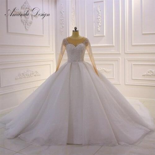 Amanda Design hochzeit Crystal Bling Bling Sparkle Wedding Dress with Sleeves